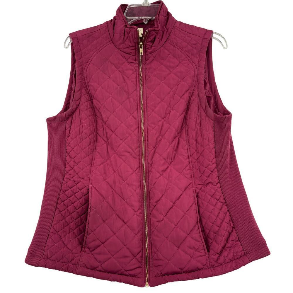 Aspen Quilted Vest Size L Berry Red Zip Up Fully Lined Stretch Knit Side Panels